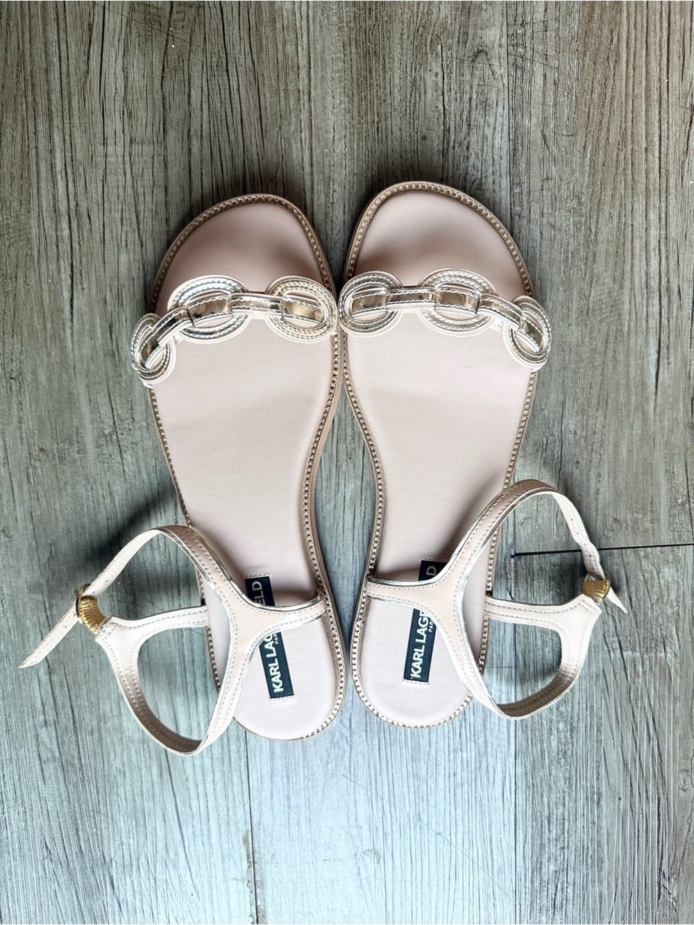 Karl Lagerfeld Cream Pink Chain-Accent Women’s Sandals size 10